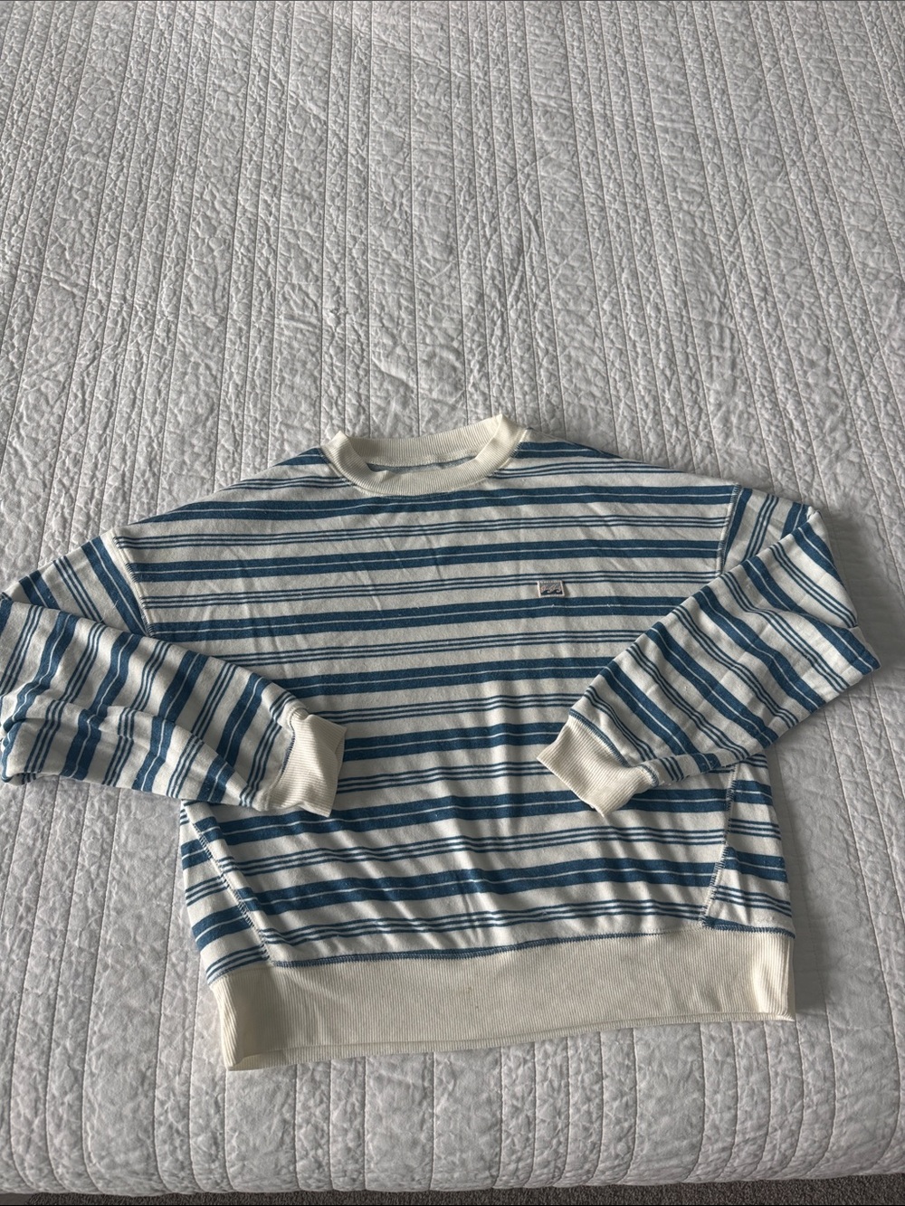 BILLABONG Striped Crewneck Sweater in Cream and Blue